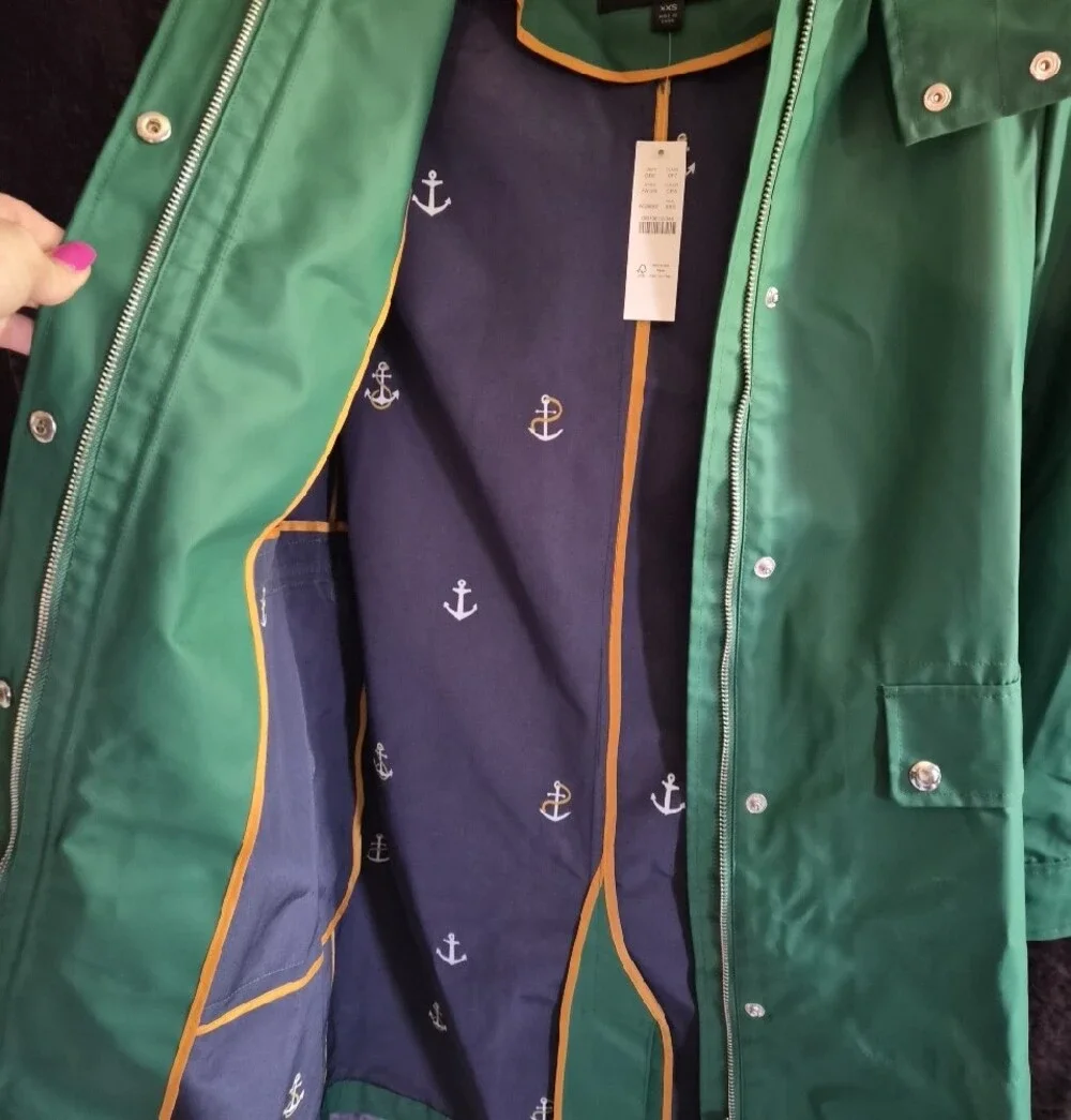 NWT J. Crew Green Hooded Rain Trench Coat Sz XXS